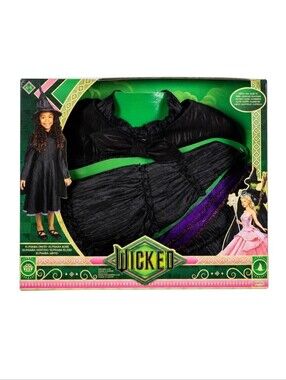 NEW Wicked Elphaba Deluxe Costume Dress Cape Hat Halloween Dress Up Set Size 4-6
